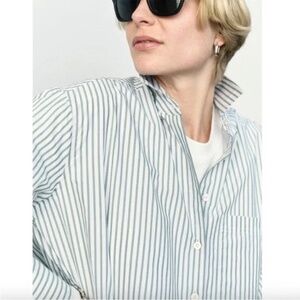 NWOT AYR The Deep End Striped Button Up Oxford Shirt Chives Size L